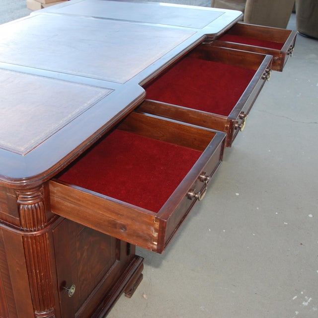 English Leather Top Partner Desk For Sale - Image 10 of 11