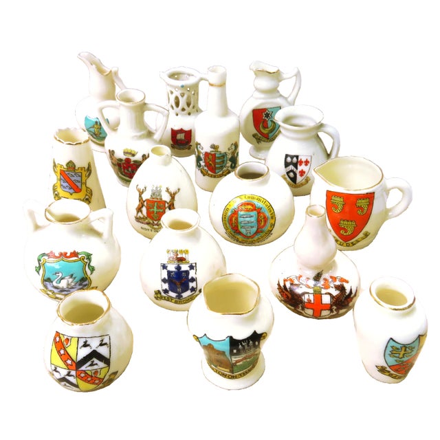 Early 20th Century Antique English Heraldic / Crested Ware Staffordshire Miniature Porcelain Collection, Set of 16 For Sale - Image 5 of 5