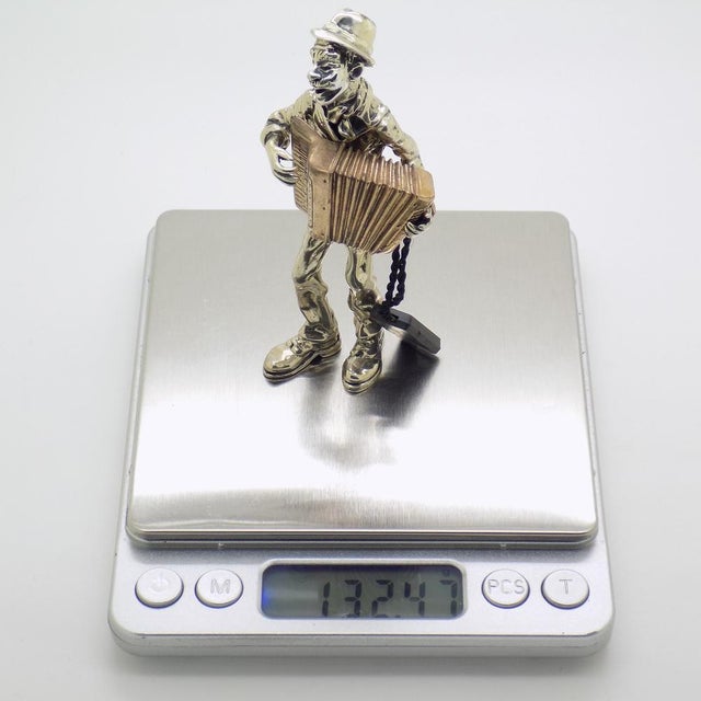 Vintage Italian Handmade Silver and Brass Accordion Player Sculpture by Etruria Gioielli, 1980s For Sale - Image 12 of 15