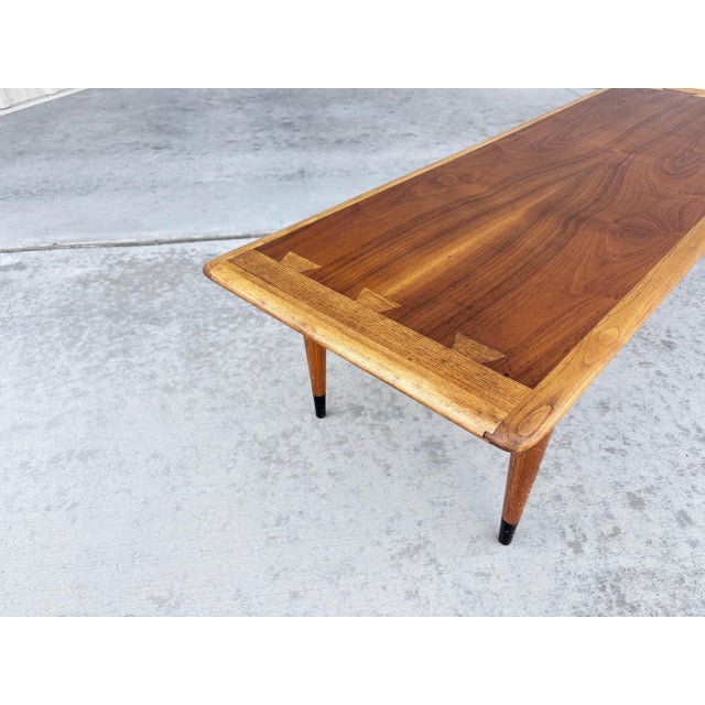1960s Mid-Century Modern Lane "Acclaim" Walnut and Oak Surfboard Coffee Table For Sale - Image 10 of 10