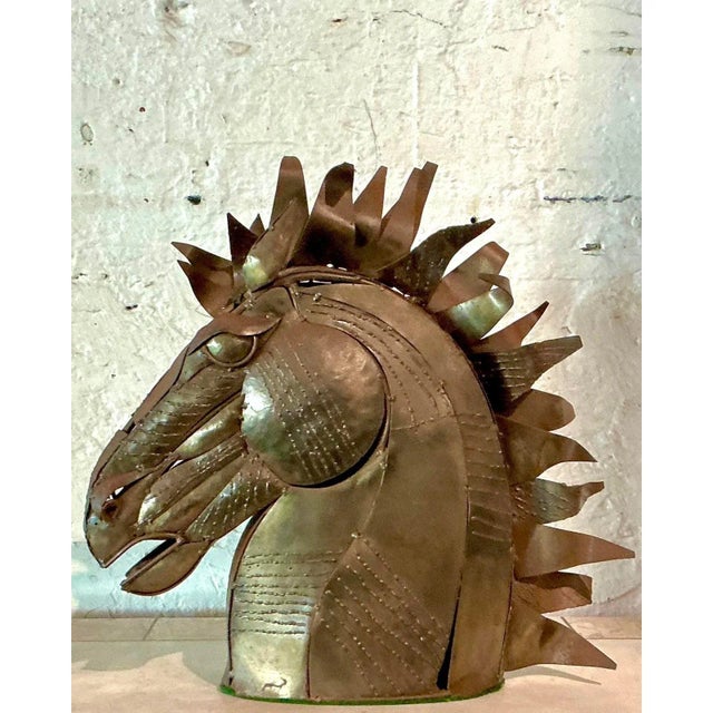 Mid-Century Modern Vintage Brutalist Torch Cut Copper Horse Head For Sale - Image 3 of 10