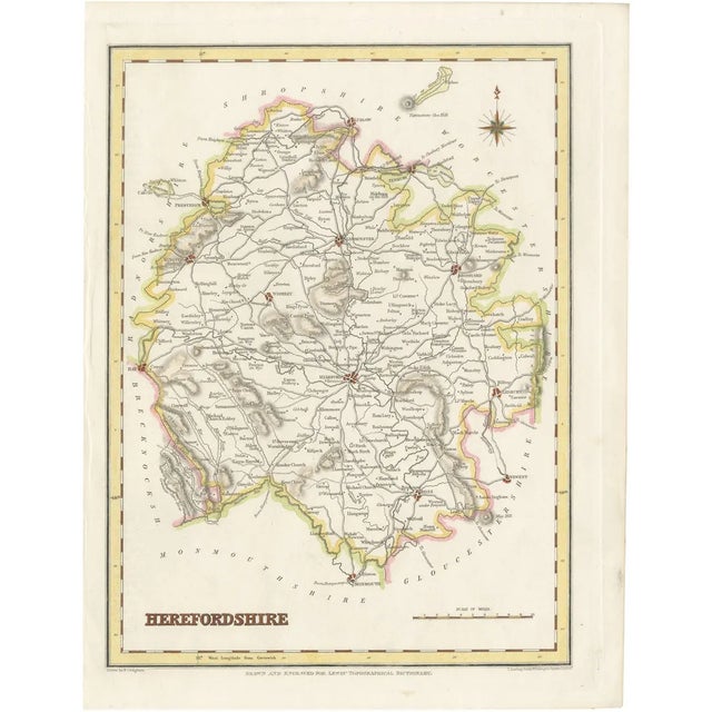 Map of Herefordshire 1844 Hereford Leominster Ross-on-Wye Kington Bromyard For Sale