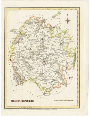 Map of Herefordshire 1844 Hereford Leominster Ross-on-Wye Kington Bromyard