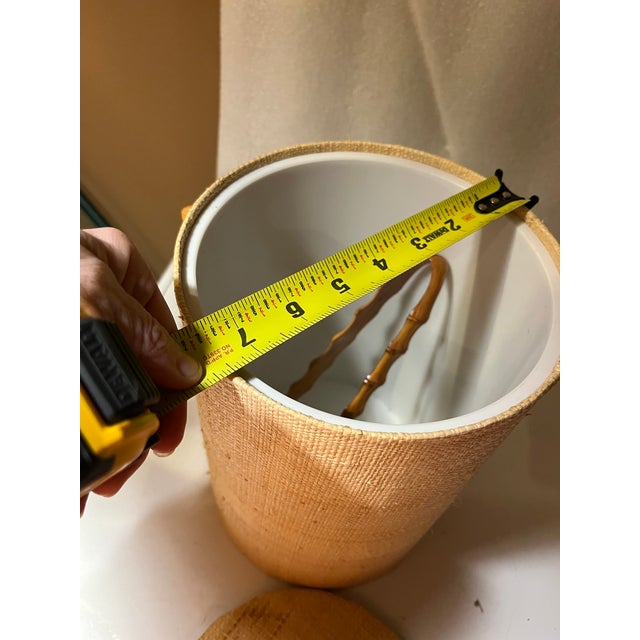 Vintage Grasscloth Ice Bucket With Matching Bamboo Tongs For Sale - Image 9 of 9