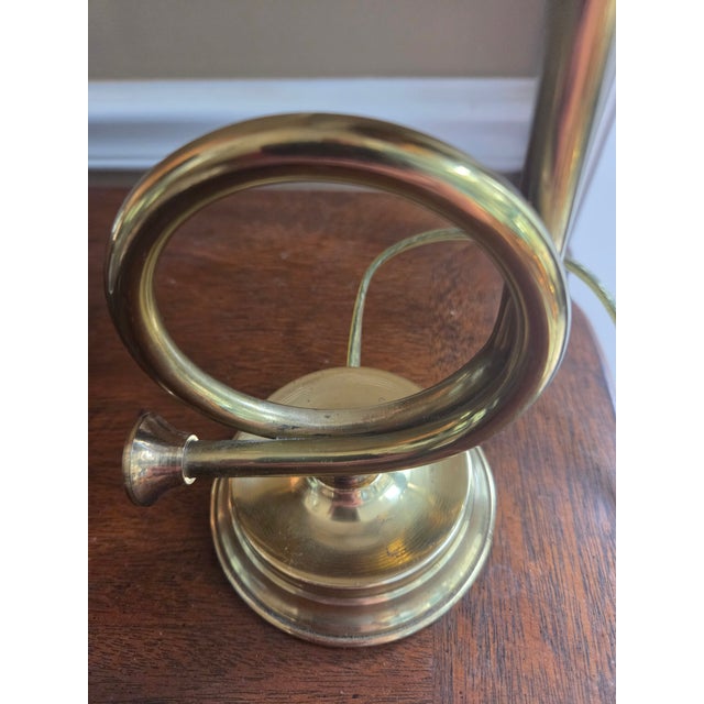 Brass Vintage Equestrian English Style Horse Hunting Brass Horn-Shaped Lamp For Sale - Image 8 of 11