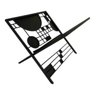 Vintage Frank Lloyd Wright "Licensed" Black Metal Graphic Magazine Rack For Sale