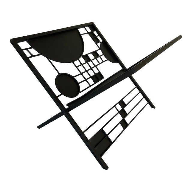 Vintage Frank Lloyd Wright "Licensed" Black Metal Graphic Magazine Rack For Sale