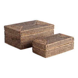 Burma Rattan Rectangular Lidded Boxes, Set Of 2