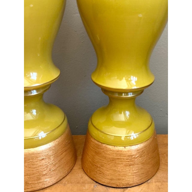 Vintage Gilt Tipped Painted Glass Lamps - A Pair For Sale - Image 14 of 16