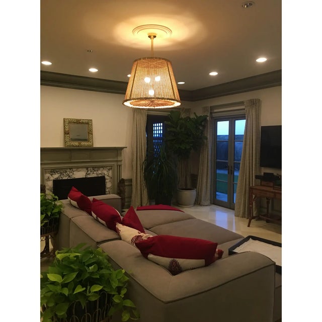 Contemporary Caeli-S Handcrafted Brass Rattan Pendant Light Fixture For Sale - Image 3 of 11