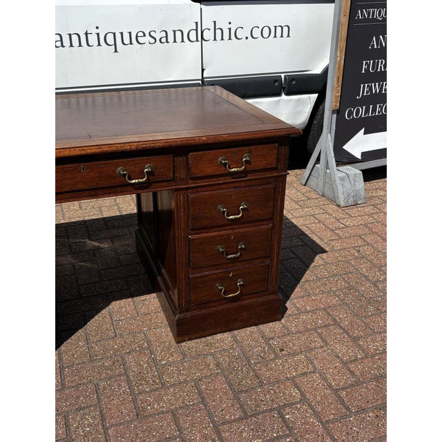 Brown Edwardian Oak Twin Pedestal Desk For Sale - Image 8 of 11