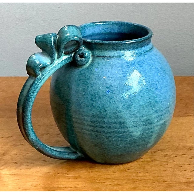 Cerulean Vintage Blue Speckled Pottery Jug For Sale - Image 8 of 12