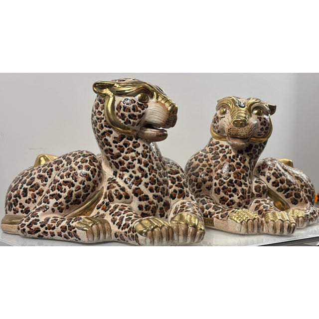Ceramic Pair of Vintage Garcia Imports Italian Hand-Painted Leopard Sculptures | Hollywood Regency Porcelain Leopards | Made in Italy, Circa 1965-1975 For Sale - Image 7 of 18