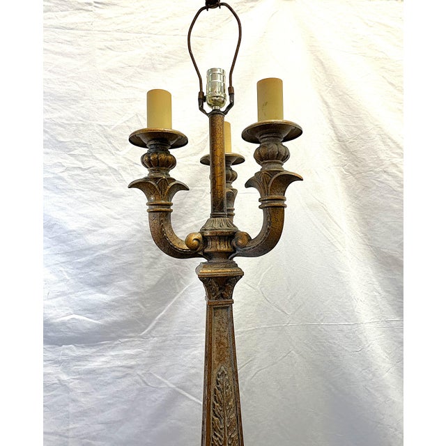 Vintage Victorian Style Heavy Painted Metal 4-Light Torchiere Floor Lamp For Sale - Image 12 of 17