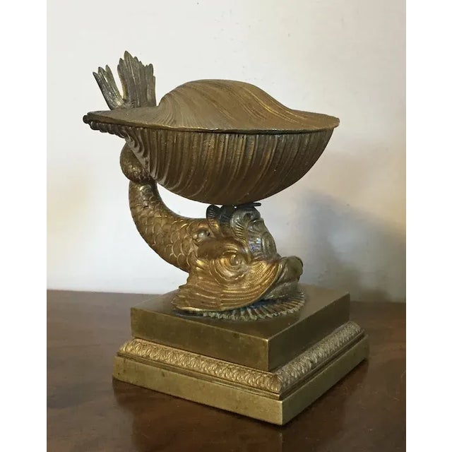 Antique 19th Century French Empire Gilt Bronze Dolphin & Sea Shell Inkwell For Sale - Image 9 of 13