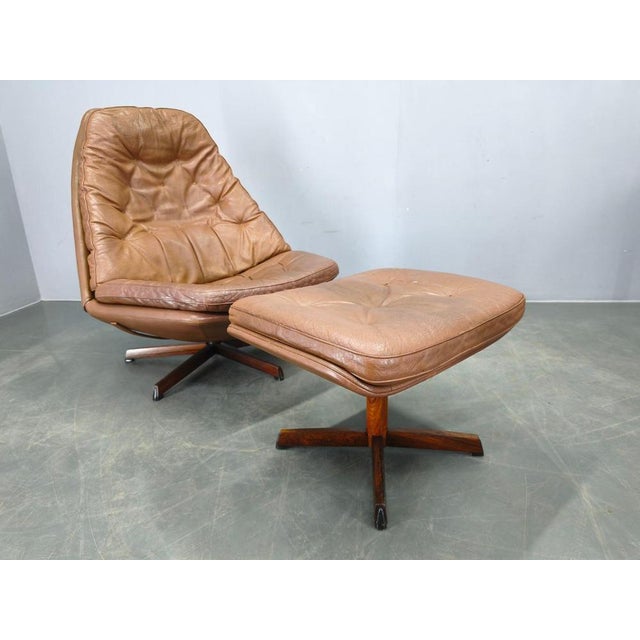 Adjustable mid-century lounge chair with matching ottoman designed by madsen & schubell, model ms68, produced by bovenkamp...