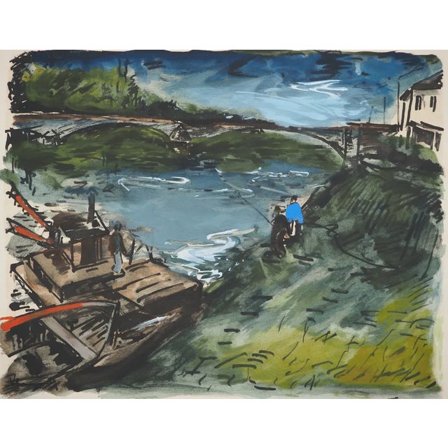Maurice de vlaminck (1876-1958) banks, 1951 engraving enhanced with stencil (atelier jacomet) signed in the plate limited...