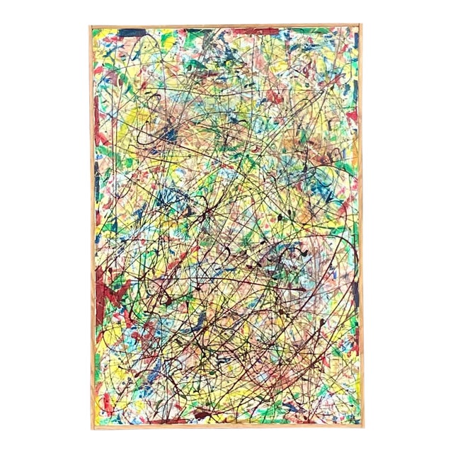 Vintage Abstract Expressionist Painting Signed Lincoln Park For Sale