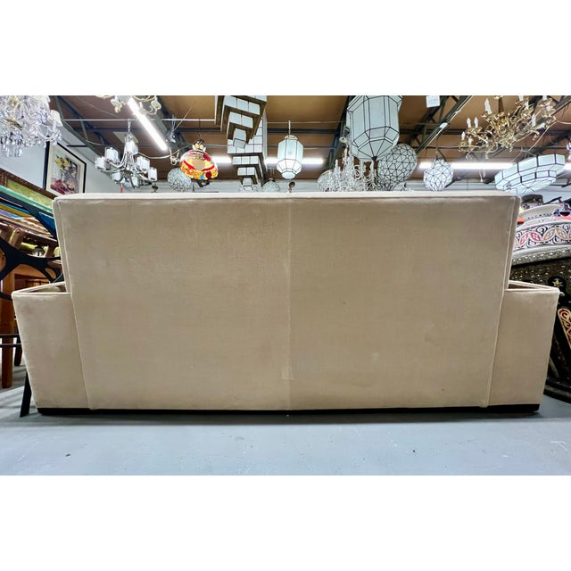 French Art Deco Sofa or Settee With Beige Velvet Upholstery & Rosewood Armrests For Sale - Image 14 of 14