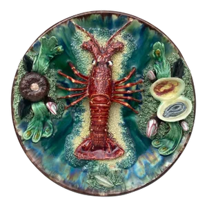 Majolica Portuguese Palissy Lobster Platter Aires C. Leal, Circa 1940