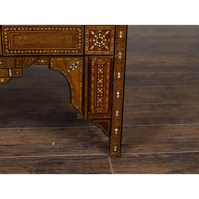 Islamic Moorish Style Moroccan 1900s Armchair with Mother of Pearl Geometric Inlay For Sale - Image 3 of 12