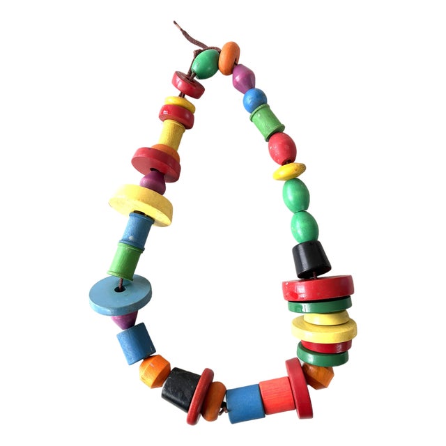 Mid-Century Modern Chunky Wood Geometric Beaded Necklace For Sale