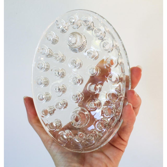 Hollywood Regency Vintage Oval Glass Flower Frog For Sale - Image 3 of 8