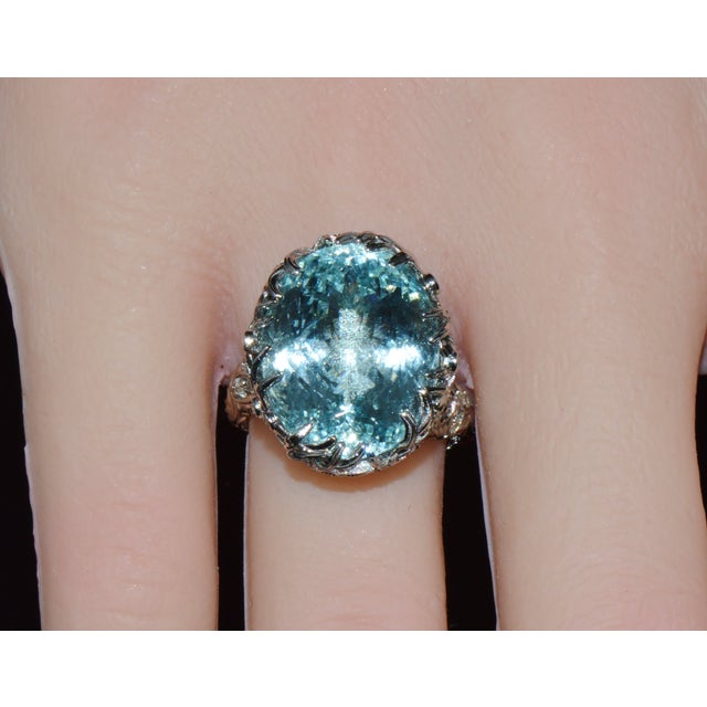 Gia Certified 16.03ct Aquamarine & Diamond 18k Gold Maple Leaf Sculptural Ring, Size 5.25 For Sale In Dallas - Image 6 of 15