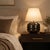 Contemporary Hand-Blown Glass Table Lamp with Linen Shade in Black Marble by Svitanok For Sale - Image 3 of 4