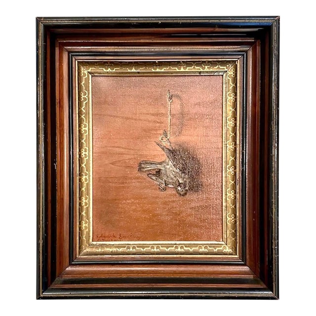 “Juneteenth Sparrow” Framed Original Trompe l'Oeil English Hunt / Still Life Oil on Board Painting by Edward Paul Smalarz, in Victorian Walnut Frame For Sale