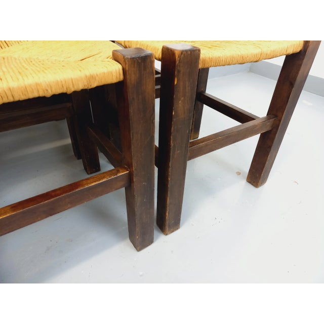 Mid-Century Modern Vintage Brutalist Chairs in Oak and Straw, 1960s, Set of 6 For Sale - Image 3 of 18