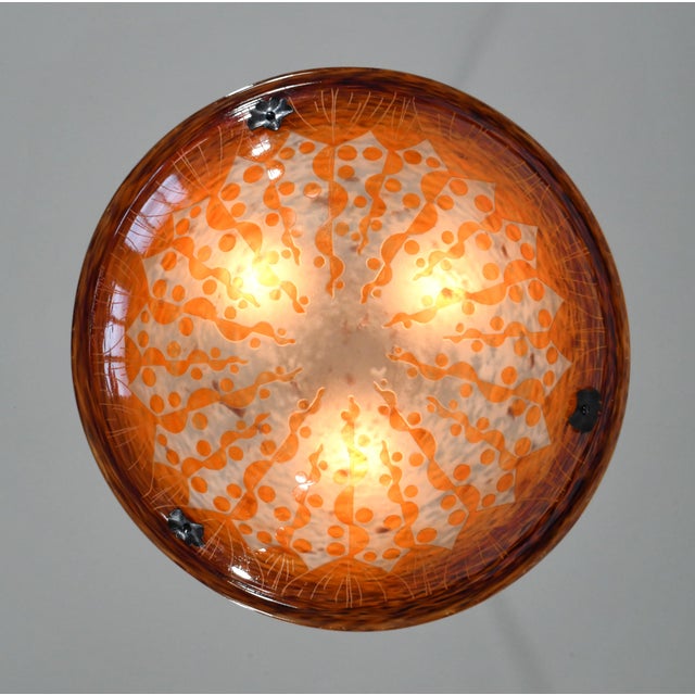 French Art Deco Pendant Light by Le Verre Francais Schneider - 1925 Cameo Chandelier France For Sale - Image 6 of 11