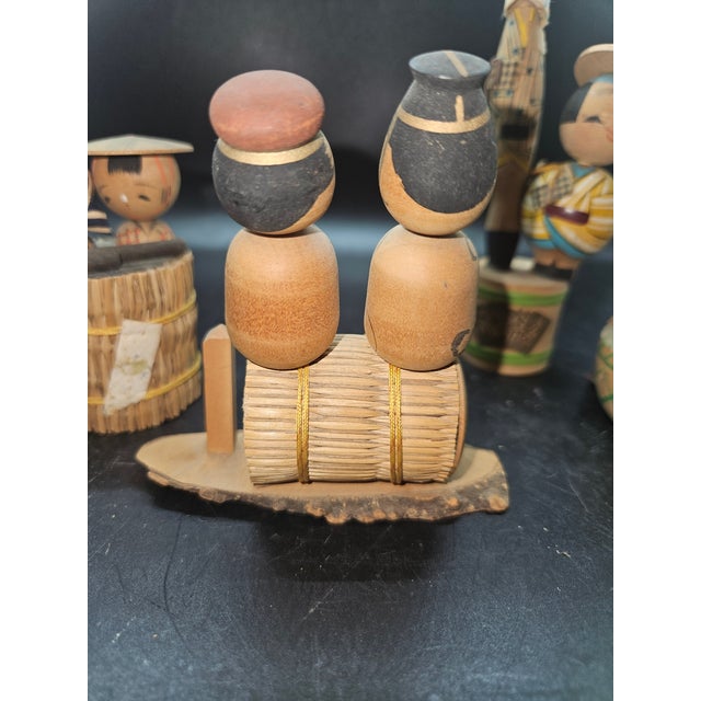 1950s Early Vintage Kokeshi/Sakunami Doll Lot of Four, Handmade Japanese Ornamental For Sale - Image 5 of 10