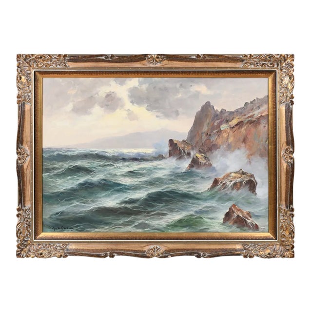 Mid 20th Century Guido Odierna “Crashing Waves, Capri” Oil on Canvas in Quality Gilt Frame For Sale