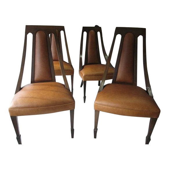 Mid Century Leather Upholstered Maple Wood Chairs Set Of 4 Chairish