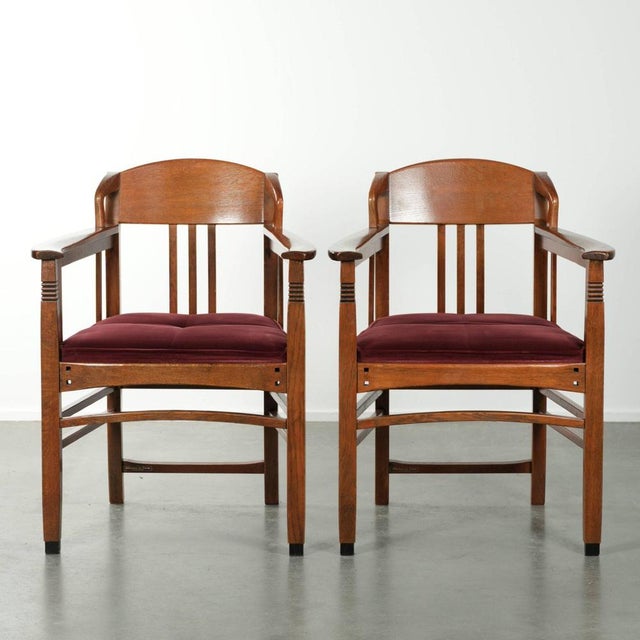 Art Nouveau / Jugendstil Dining Chairs with Red Fabric Upholstery from Schuitema, Set of 2 For Sale - Image 15 of 15