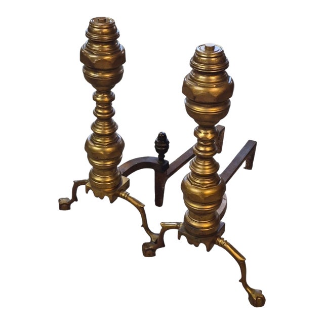 Mid 20th Century Federal Style Brass Andirons With Claw Feet by Harvin Company For Sale