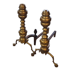 Mid 20th Century Federal Style Brass Andirons With Claw Feet by Harvin Company