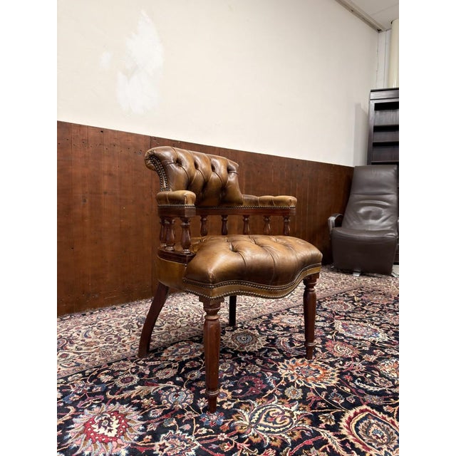 Animal Skin English Chesterfield Desk Chair For Sale - Image 7 of 8