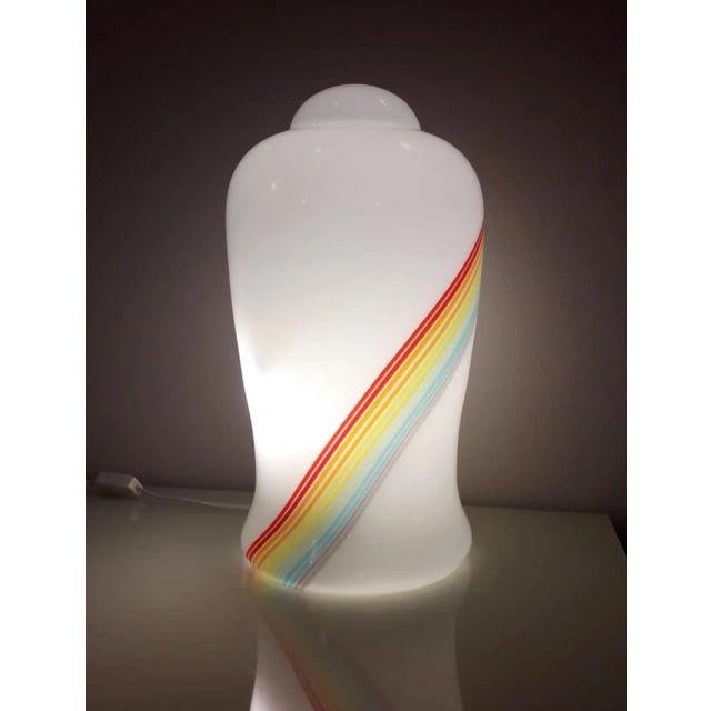 White Mid-Century Rainbow Murano Glass Table Lamp For Sale - Image 8 of 11