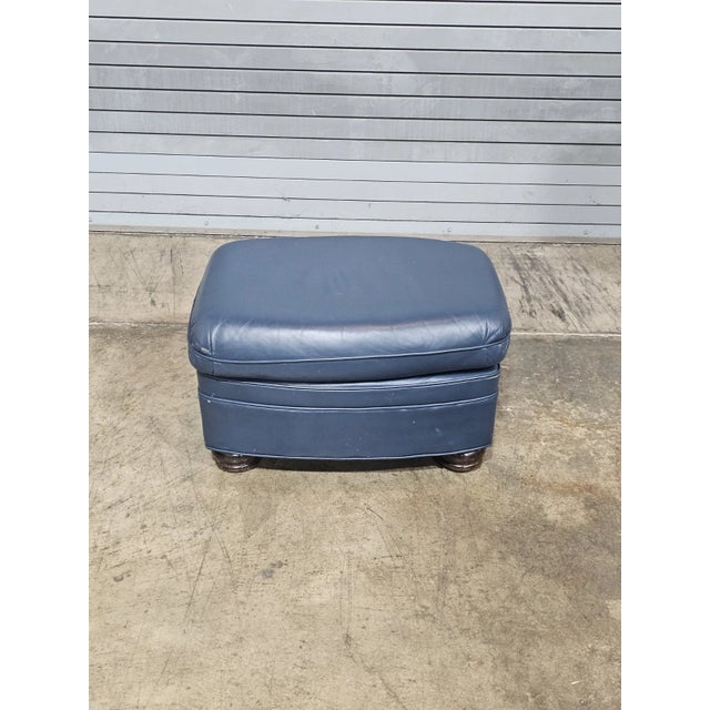 Late 20th Century Hancock & Moore Blue Leather Club Chair Arm Chair W Match Ottoman For Sale - Image 12 of 12