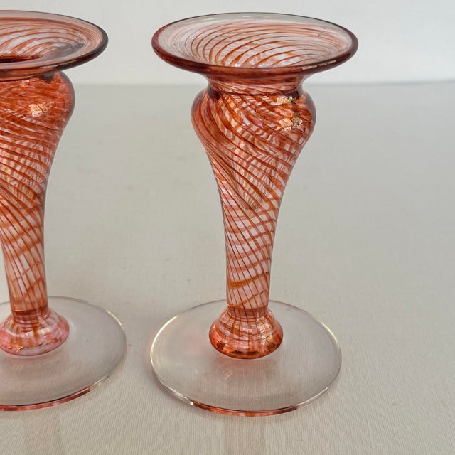Murano Style Blown Glass Candlestick Holders, a Pair For Sale - Image 6 of 10