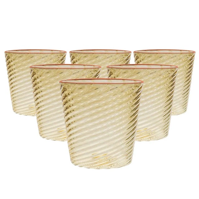 Celerie Kemble Celerie Kemble Glassware for Chairish Twisty Cups in Olive with Rose Pink Rim - Set of 6 For Sale - Image 4 of 4