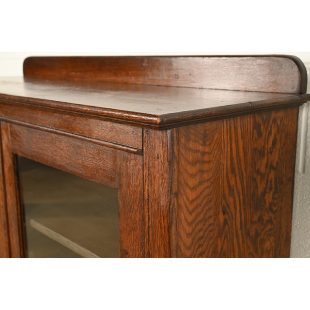 Brown Antique Mission Oak Arts & Crafts Glass Front Bookcase Cabinet by Larkin Co., Circa 1910 For Sale - Image 8 of 15