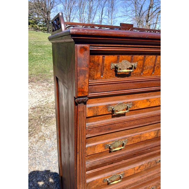 Antique Walnut Eastlake Victorian Chest of Drawers With 6 Drawers 1870s For Sale In Cleveland - Image 6 of 18