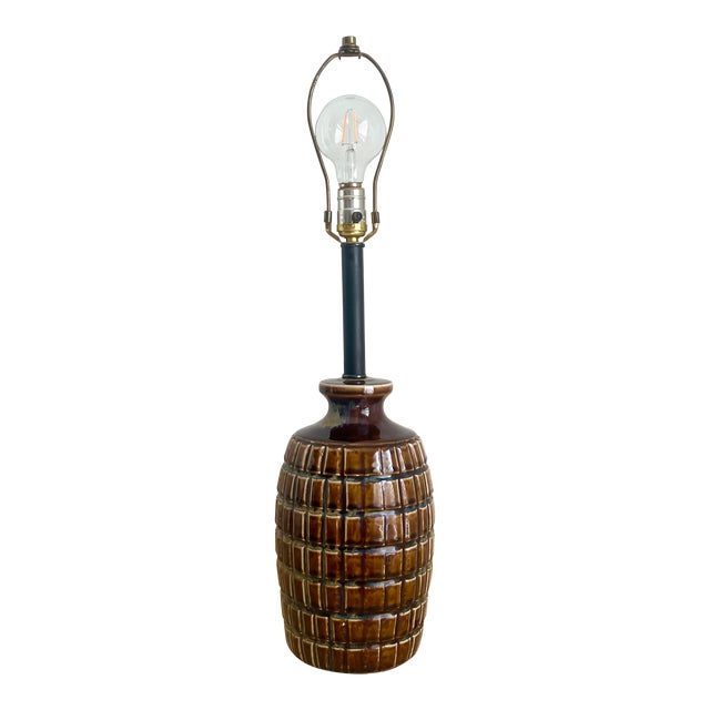 Vintage Brown Grenade Ceramic Lamp For Sale