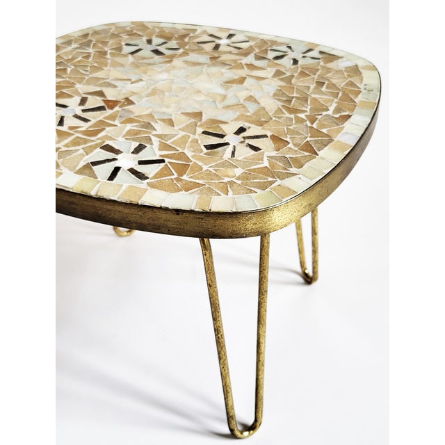 1950s Mid-Century Modern Mosaic and Brass Side Table with Hair Pin Legs from Ilse Möbel, 1950s For Sale - Image 5 of 10