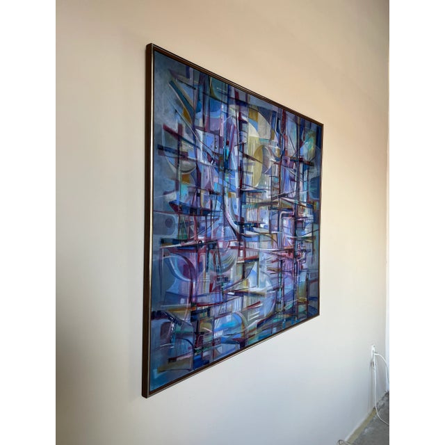 We are very pleased to offer for sale this stunning vintage modernist abstract oil painting on a linen canvas by listed...