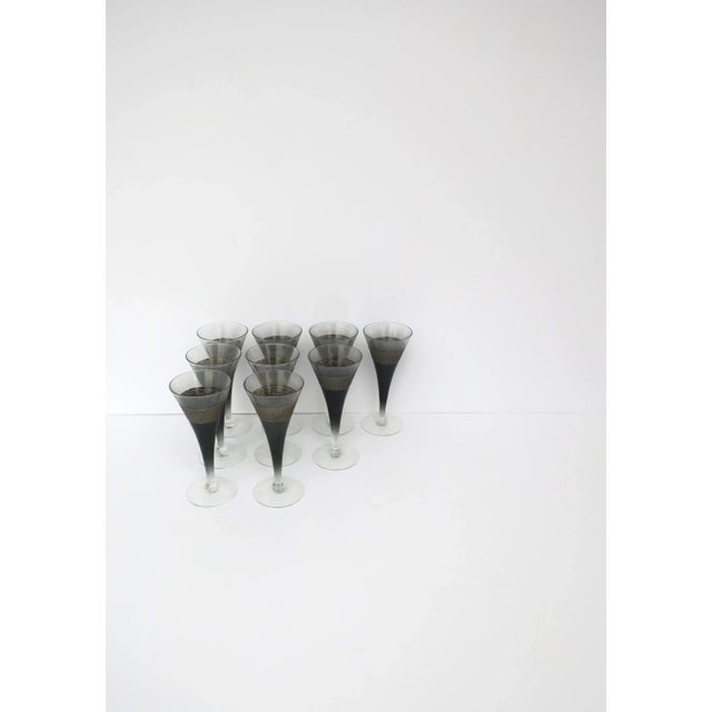 Champagne Flutes Glasses in Black & Silver, Circa 1960s, Set of 9 For Sale In New York - Image 6 of 13