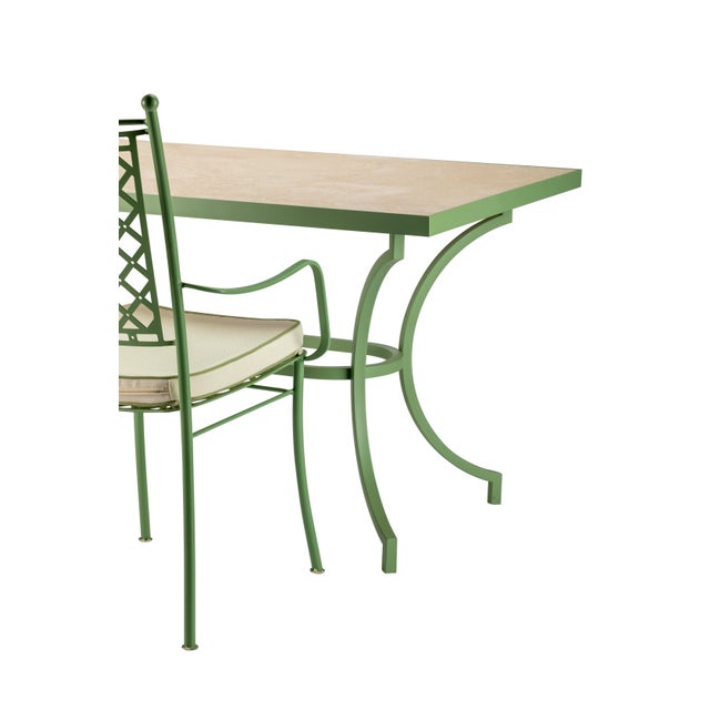 Italian Betel Outdoor Dining Table in Travertine and Hand-Bent Metal For Sale - Image 4 of 6